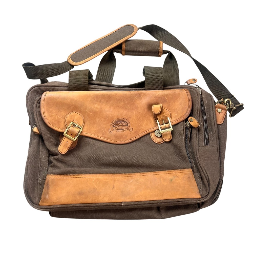 Cabelas Canvas Leather Messenger Bag Brown Briefcase Laptop Shoulder Bag 12691
